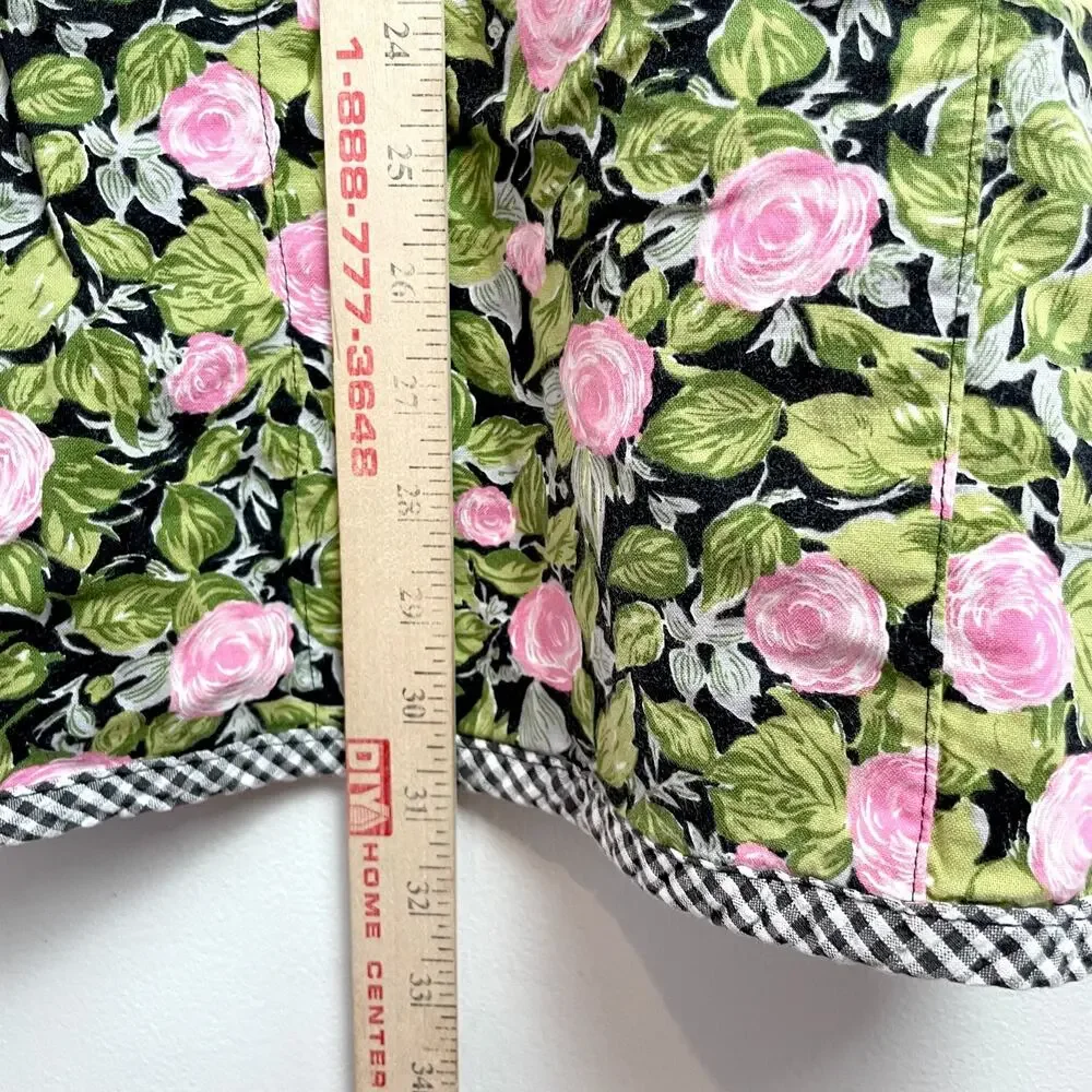Vintage Handmade Pinafore Apron Gingham Floral Cottage Nonna Grandma Farmhouse